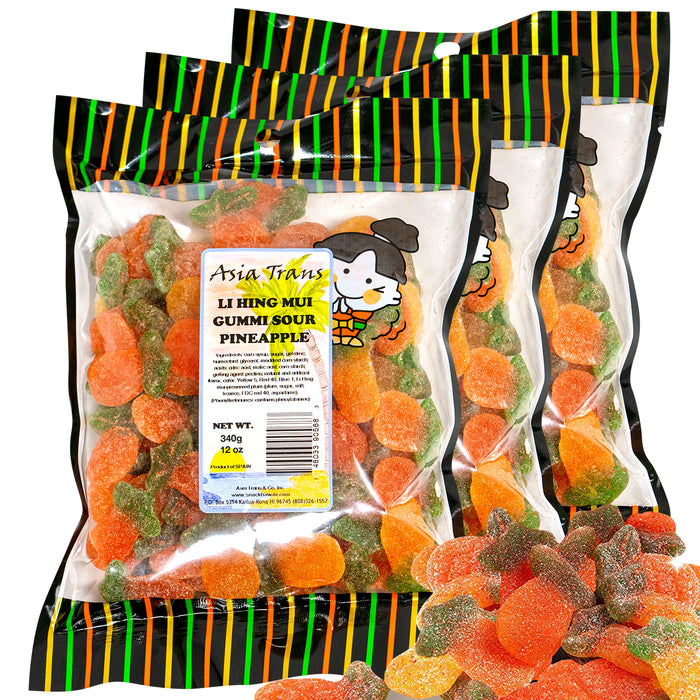 Li Hing Mui Gummi Sour Pineapples - 12 oz (Pack of 3)