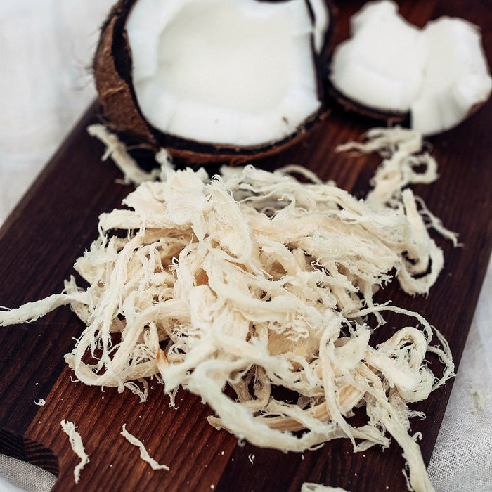 Dried Shredded Cuttlefish Ika with Coconut in the background