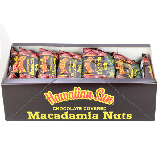 Hawaiian Sun Chocolate Macadamia Nuts 18 pack box open