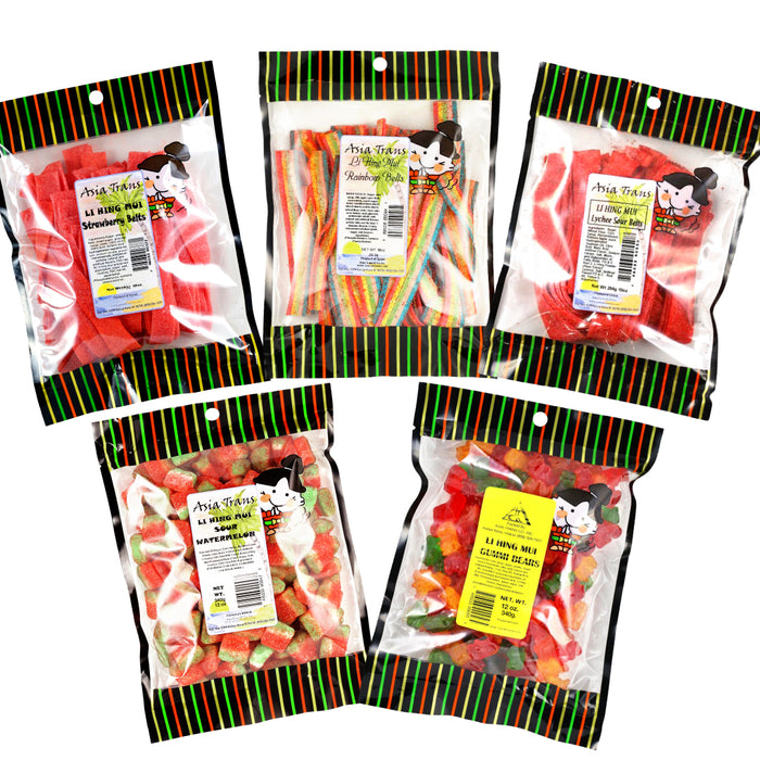 Li Hing Mui Candy Belts, Watermelons, and Bears Variety 5 Pack