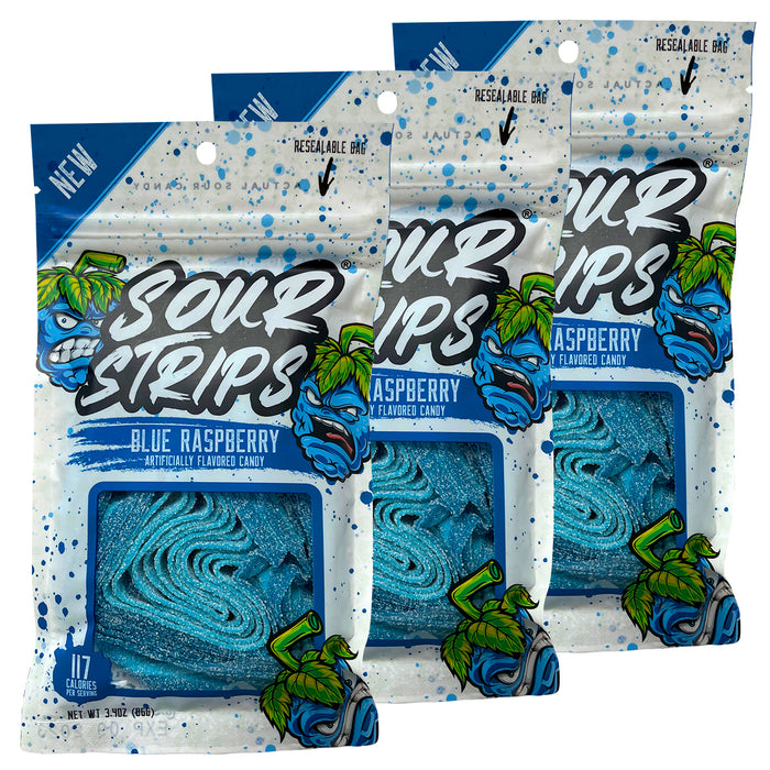 Blue Raspberry Sour Strips - 3-pack