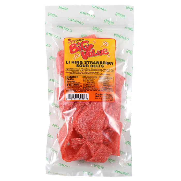 Enjoy Li Hing Strawberry Sour Belts - 8 oz bag