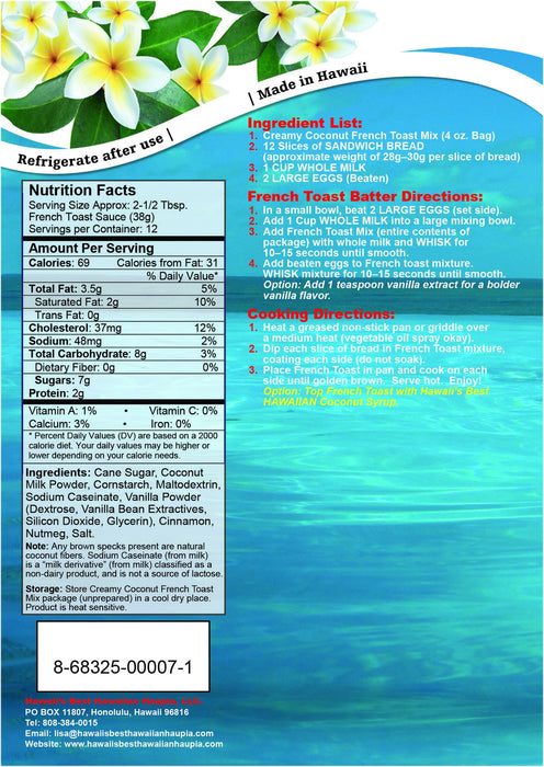 Hawaii's Best Creamy Coconut French Toast Mix