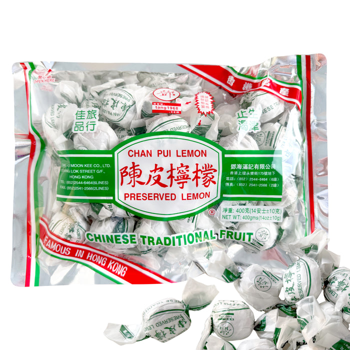 Packaged preserved lemons with branding and text on a white background