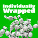 Pile of individually wrapped candies with 'Individually Wrapped' text on a green background