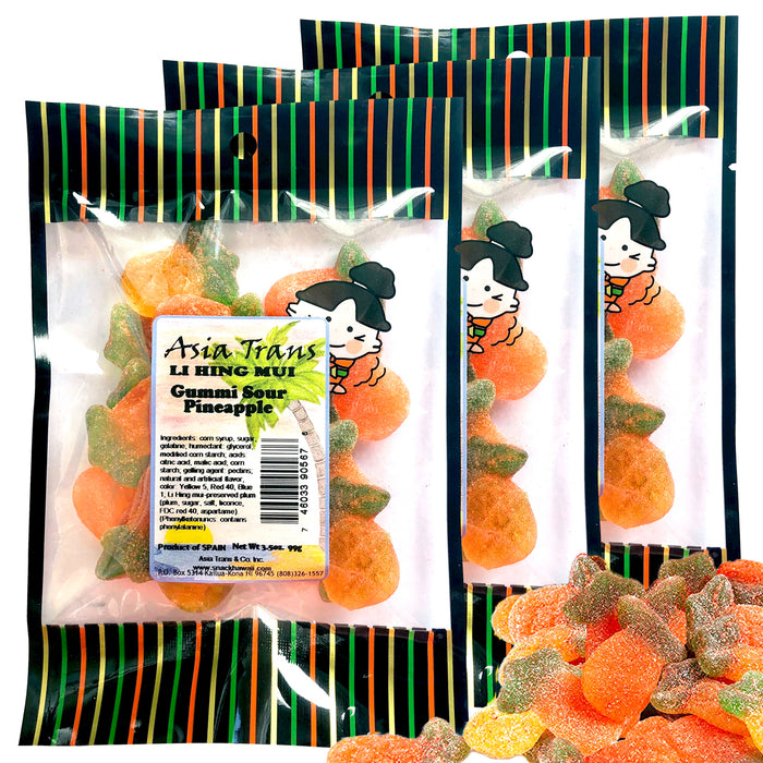 Li Hing Mui Gummi Sour Pineapples - 3 Pack (3/3.5 oz)