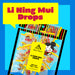Pack of Li Hing Mui Drops with a yellow label on a blue background