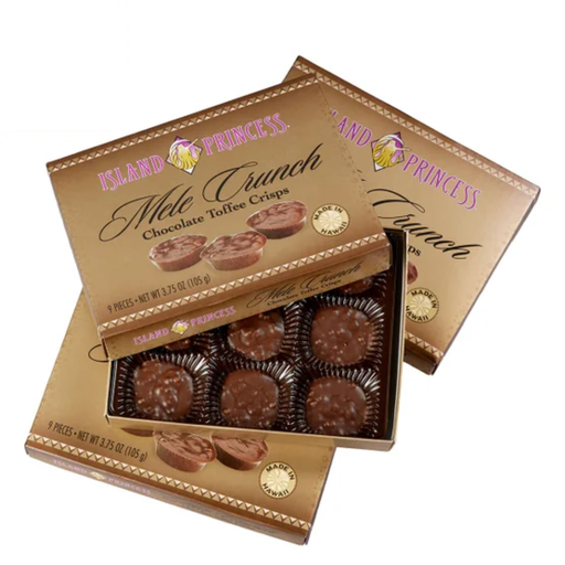 Box of Island Princess Mele Crunch Chocolate Toffee Crisps on a white background