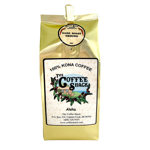 Coffee bag from The Coffee Shack with branding and product details on a white background