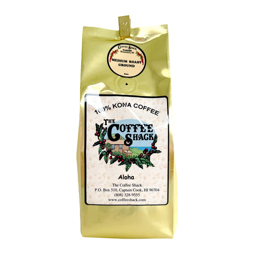Bag of Kona coffee from The Coffee Shack on a white background