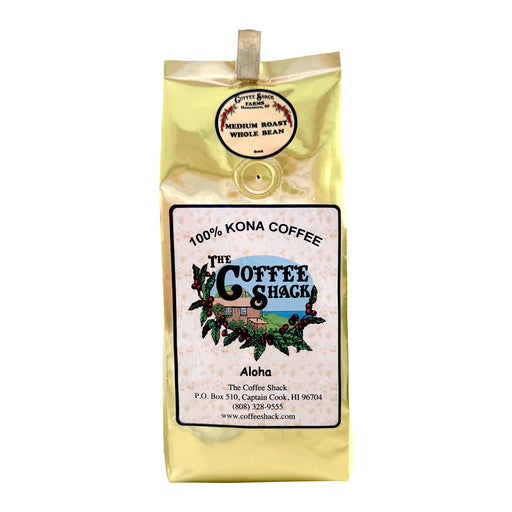 Coffee bag from The Coffee Shack with a scenic label on a white background