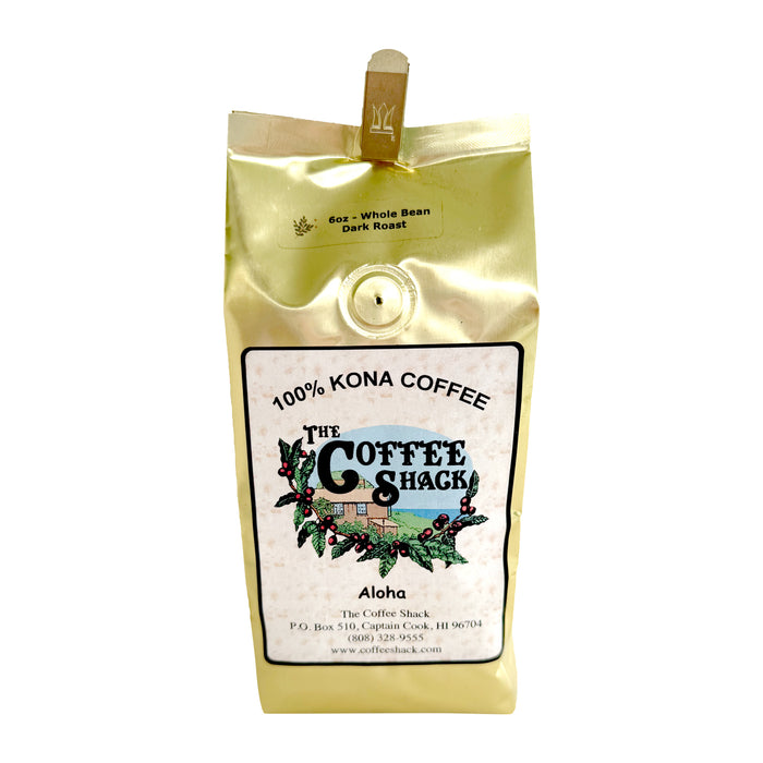 Bag of 100% Kona Coffee from The Coffee Shack on a white background