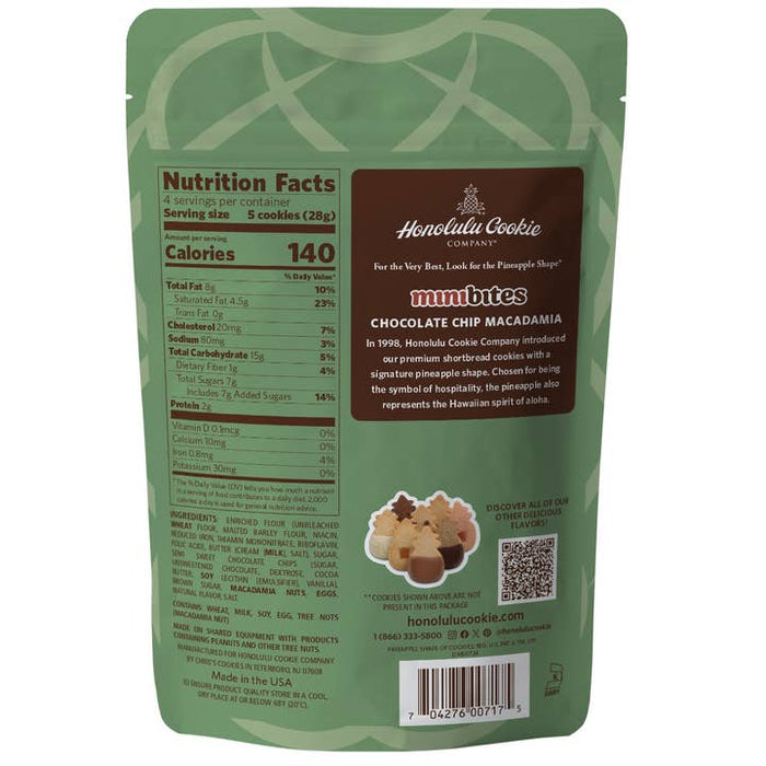 Honolulu Cookie Company Chocolate Chip Macadamia Mini Bites Shortbread Cookies