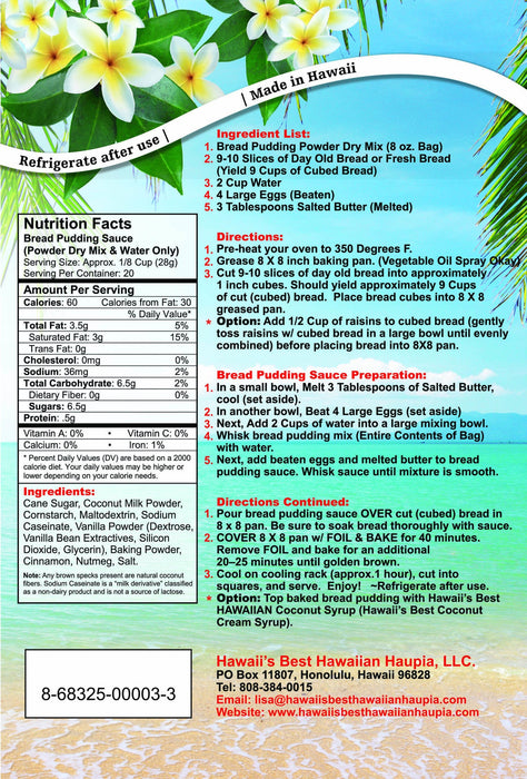 Hawaii's Best Creamy Coconut Bread Pudding Mix