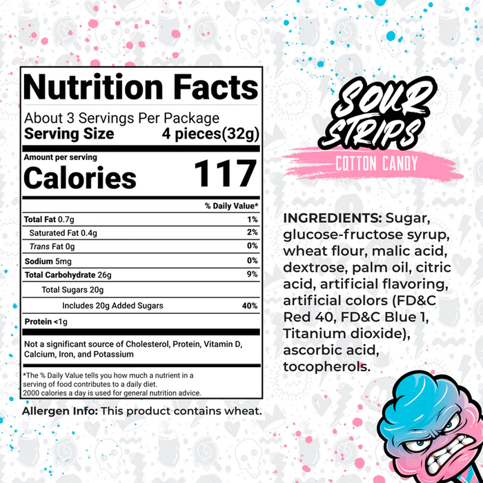 Cotton Candy Sour Strips - 3-pack