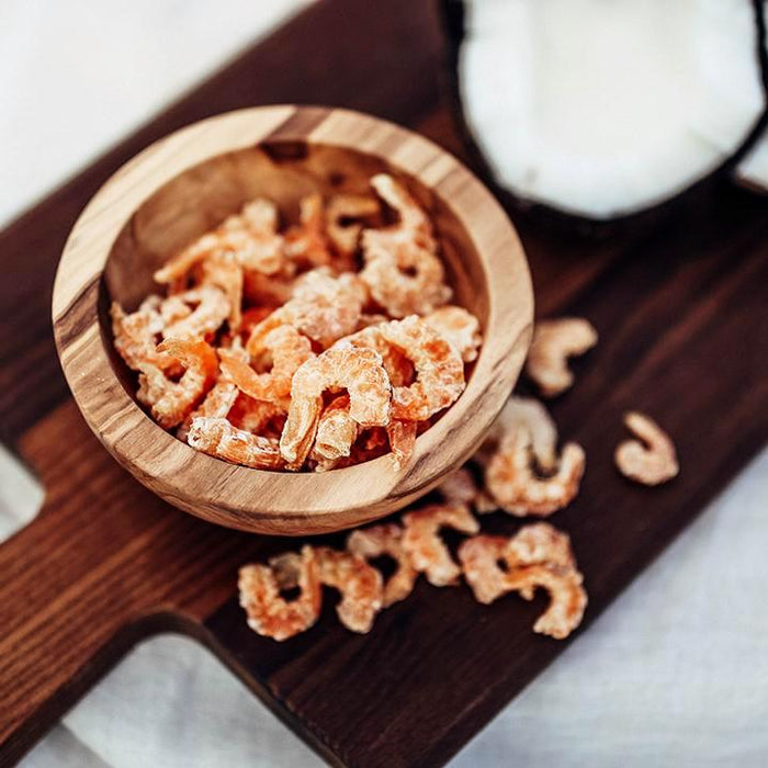 Dried Shrimp in wooden bowl