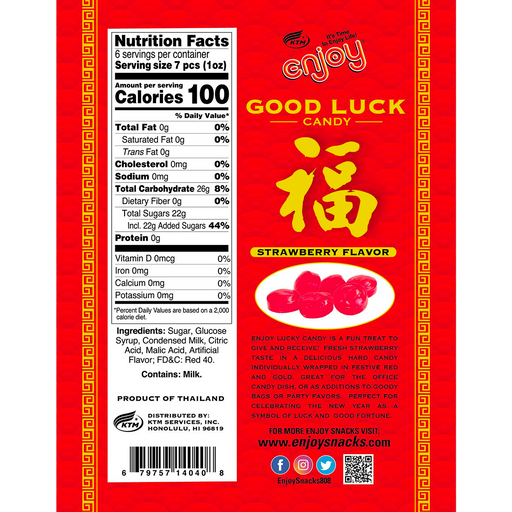 Enjoy Good Luck Strawberry Flavored Candy nutrition facts