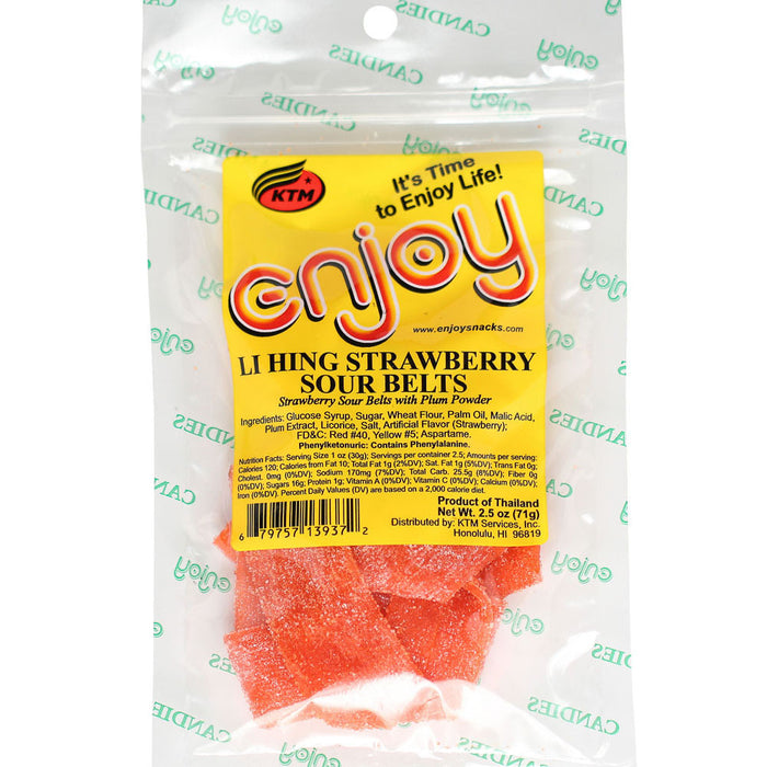 Enjoy Li Hing Strawberry Sour Belts - 2.5 oz bag
