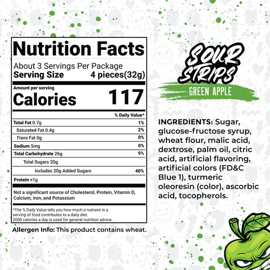 Green Apple Sour Strips nutrition facts
