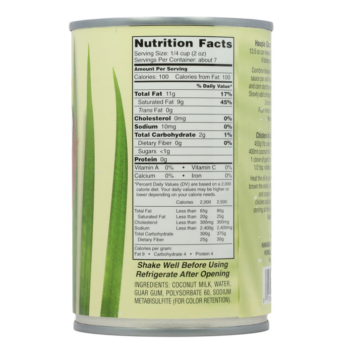 Hawaiian Sun Coconut Milk Perfect for Haupia- Nutrition Facts