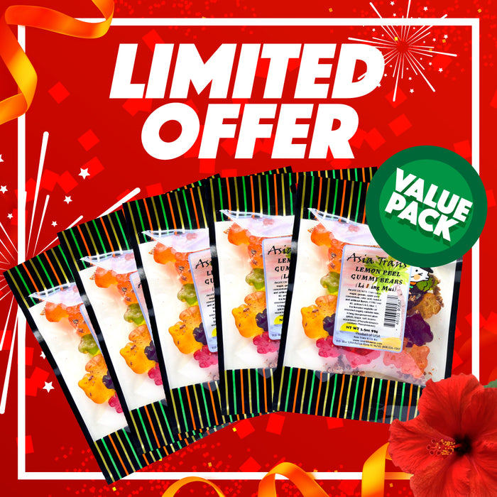 Limited Special - Lemon Peel Li Hing Mui Gummy Bears 5 Pack