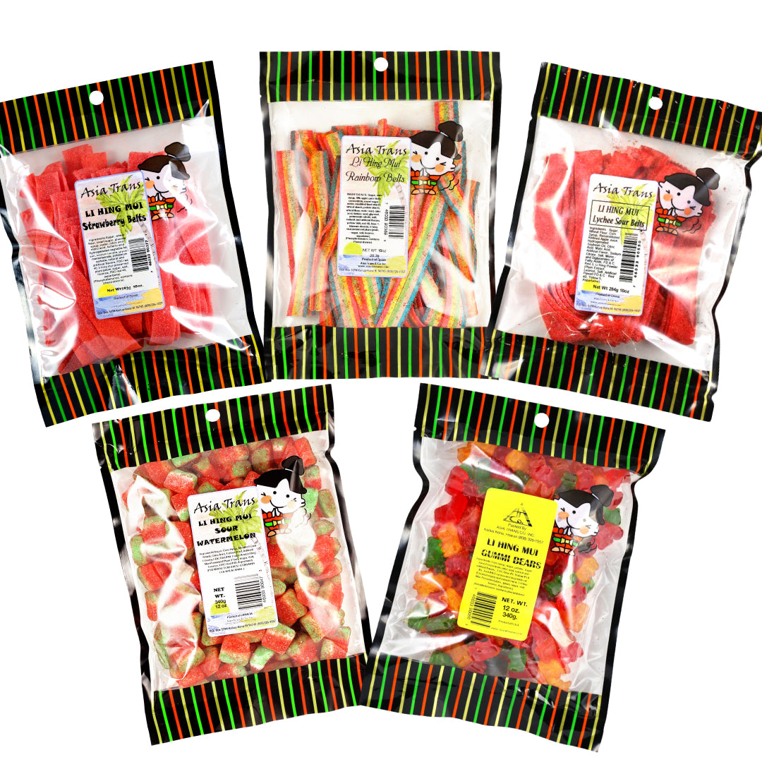 Li Hing Mui Candy Belts, Watermelons, and Bears Variety 5 Pack