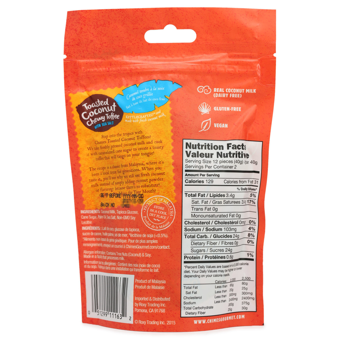 CHIMES Toasted Coconut Toffee with Sea Salt - Chewy (72 X 3.5 OZ) - JDJ