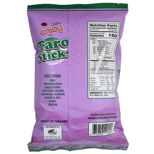 Enjoy Taro Sticks  - 3.53 oz back of bag